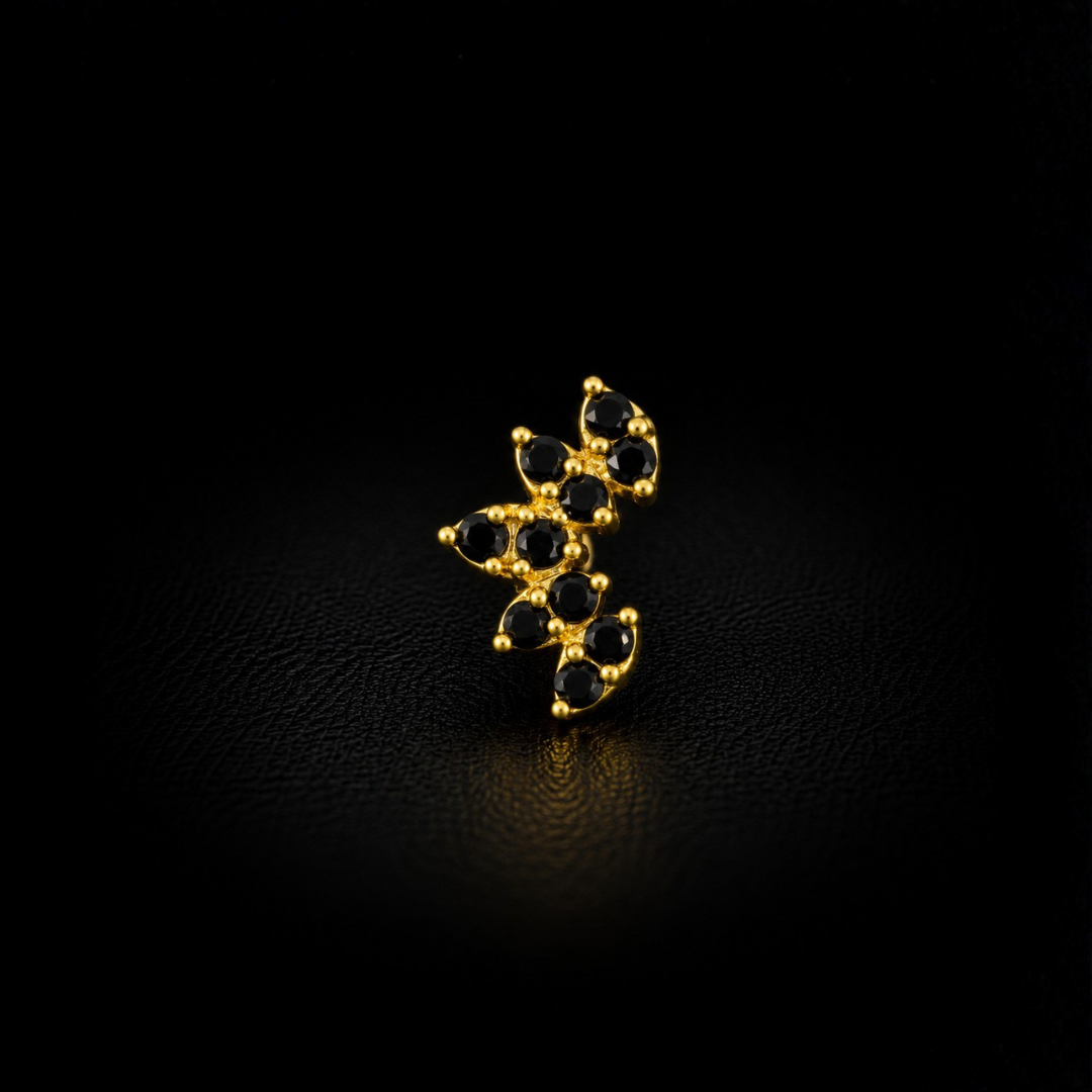 Elegant Black Stone Gold Plated Silver Nosepin
