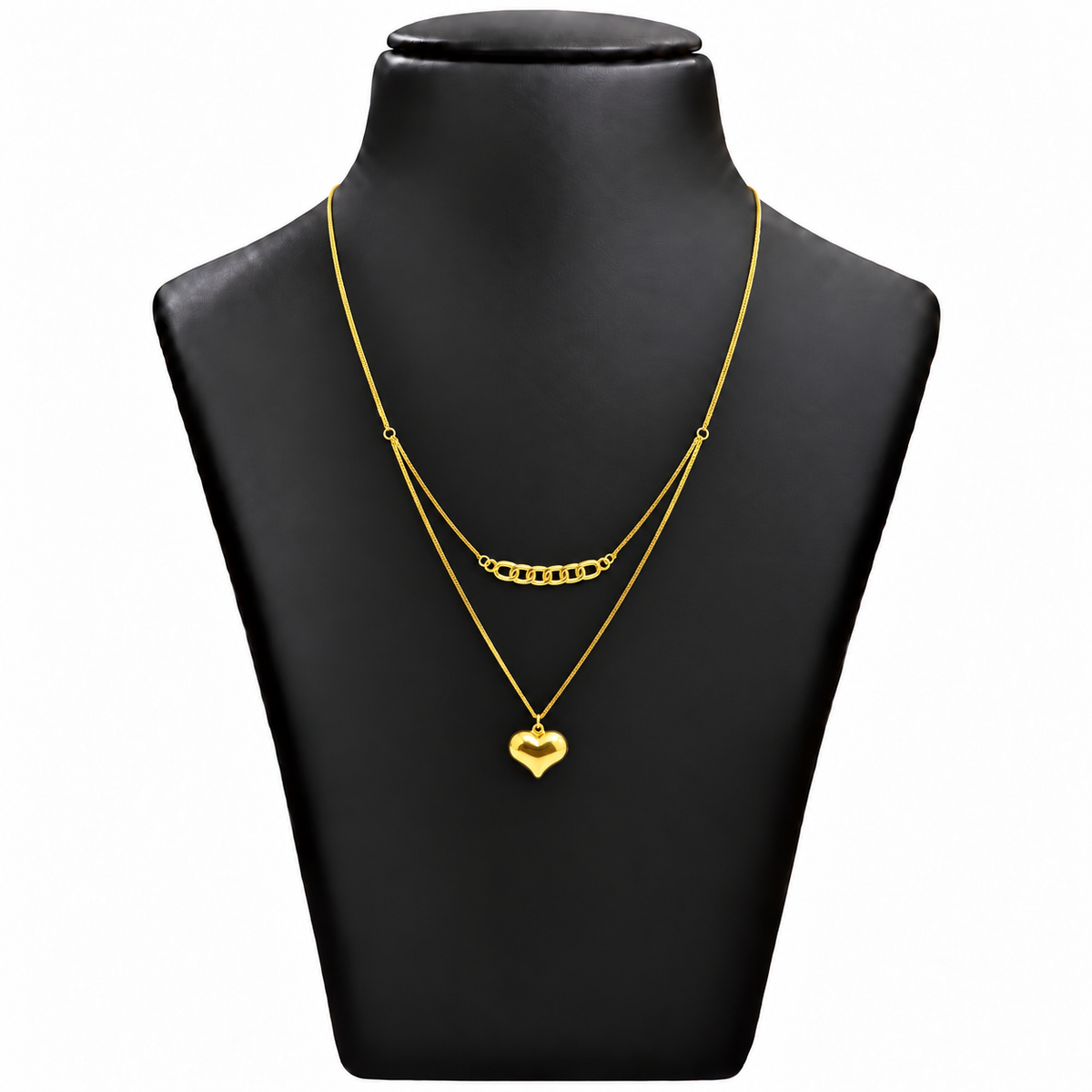 18K Double Layer Link Chain with Heart Pendant
