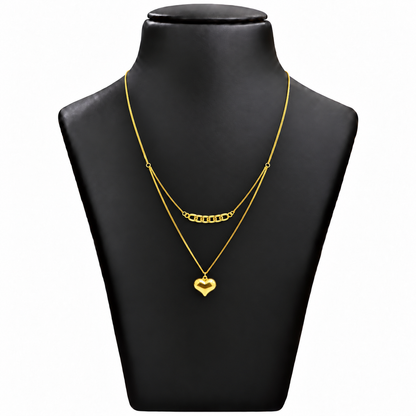 18K Double Layer Link Chain with Heart Pendant