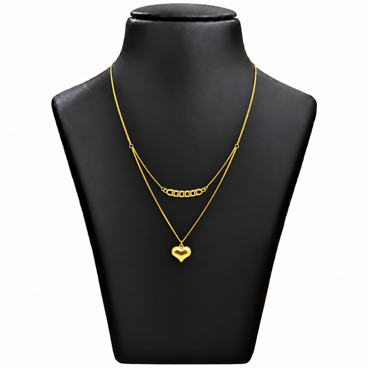 18K Double Layer Link Chain with Heart Pendant