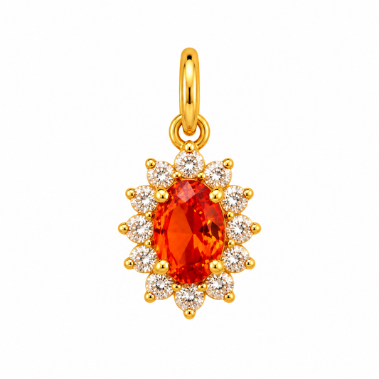 9K Gold Fiery Orange Halo Pendant