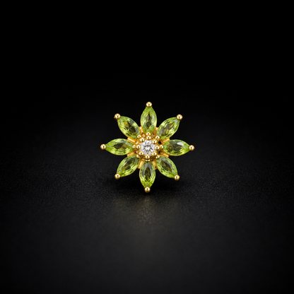 Golden Silver Green Floral NosePin NP018