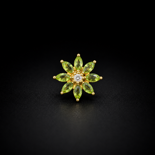 Gold-Plated 92.5 Sterling Silver Green Floral Nose Pin