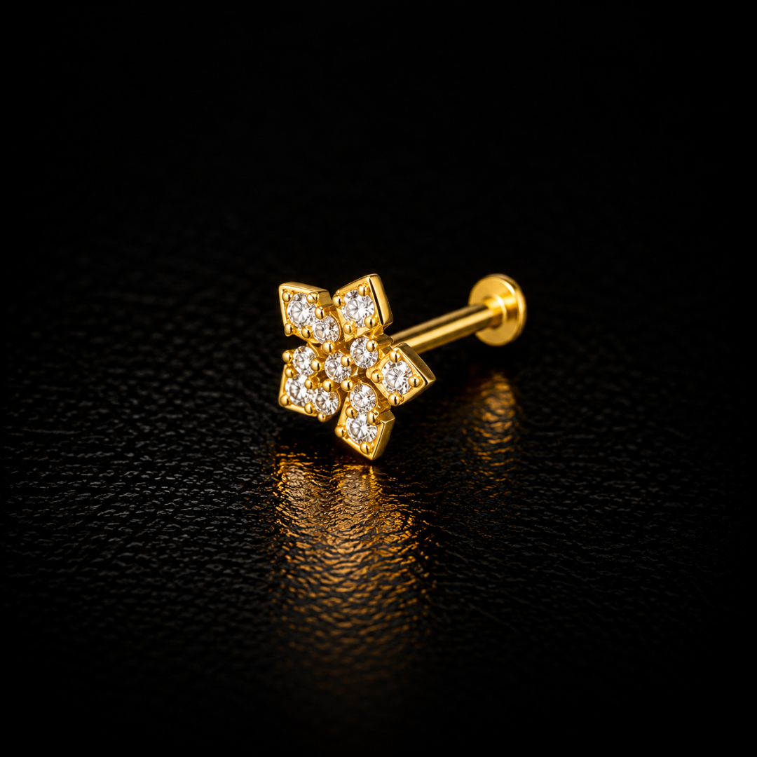 Diamond Bloom Gold-Plated Silver Nose Pin