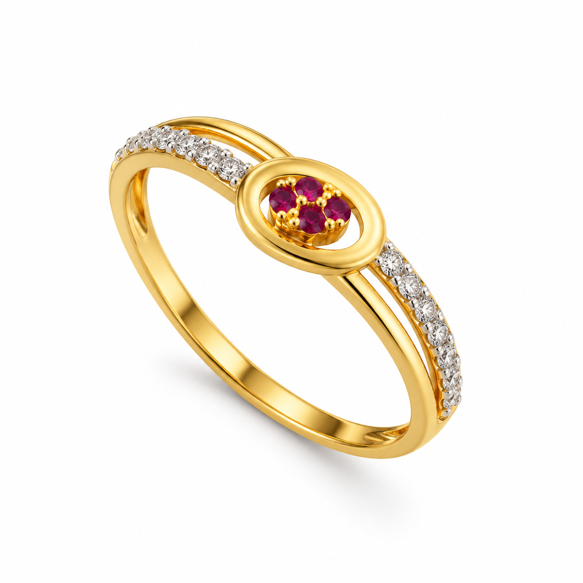 9K Gold Ruby Bloom Ring Size 16