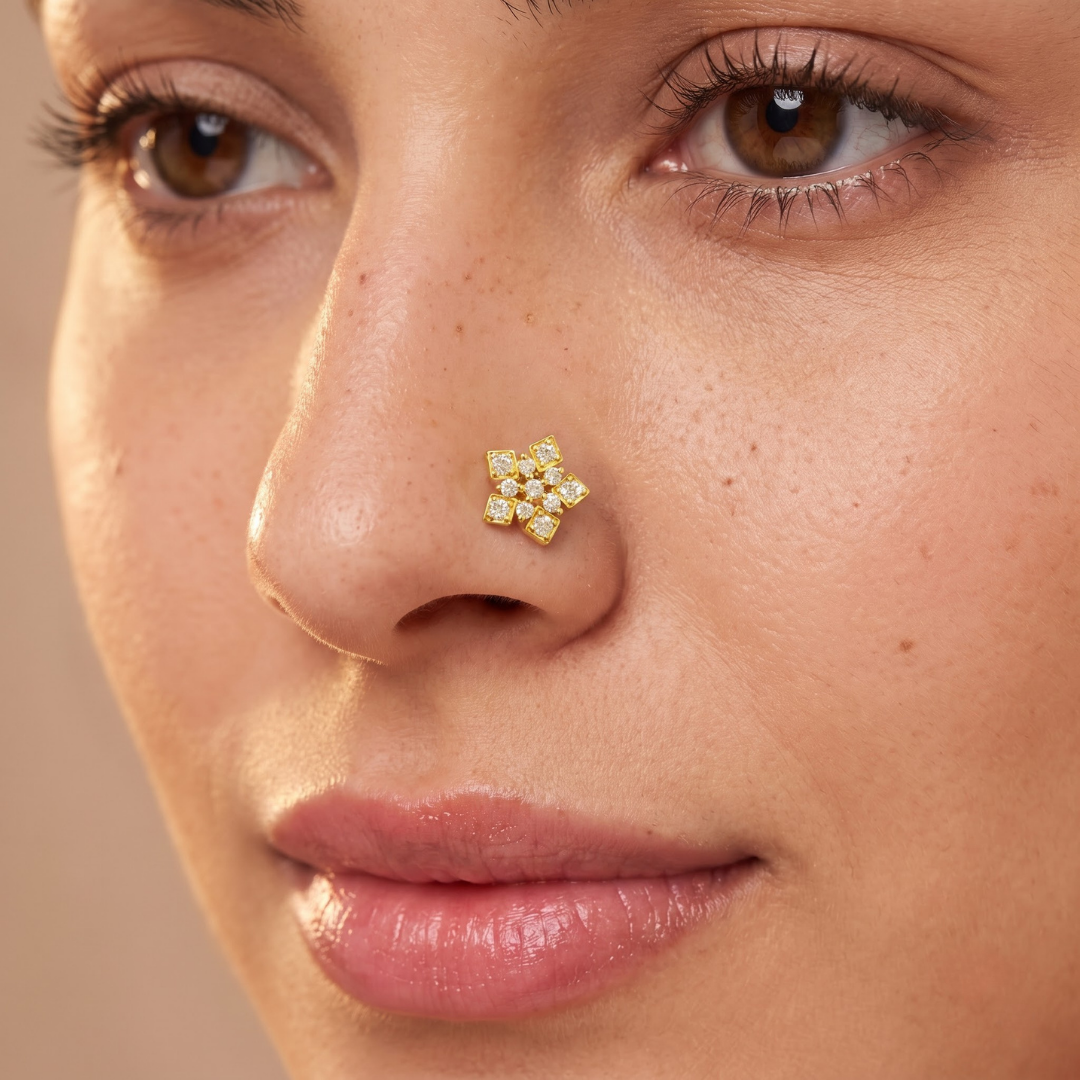 Diamond Bloom Gold-Plated Silver Nose Pin