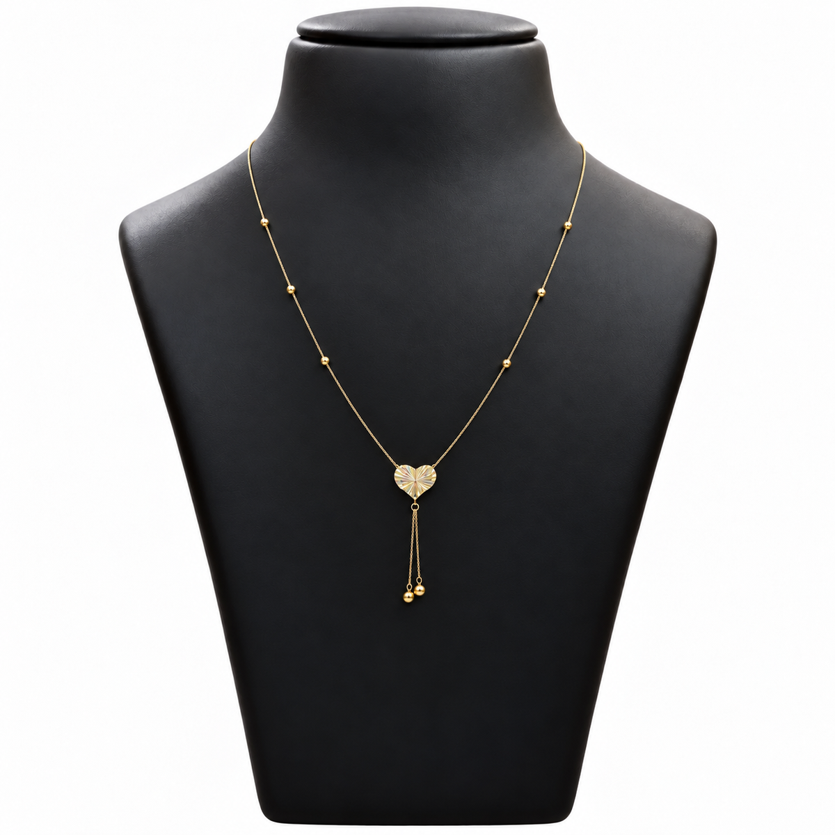 18K Gold Sunburst Heart Tassel Chain – 18 Inch