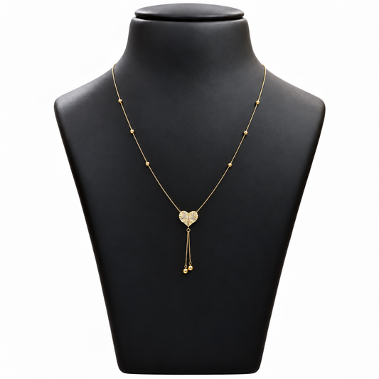 18K Gold Sunburst Heart Tassel Chain – 18 Inch