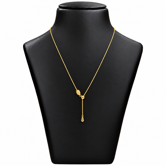18K Gold Textured Oval Bead Drop Chain