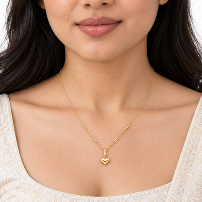 18K Gold Bar Accent Heart Charm Chain – 18 Inch