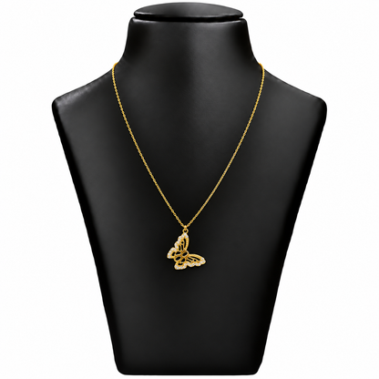 18K Gold Butterfly Stone Pendant Chain