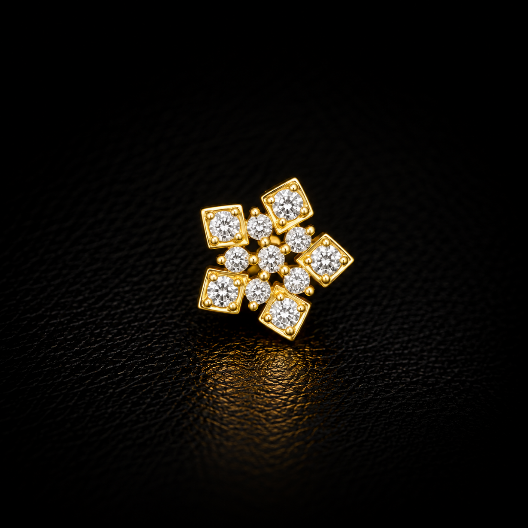 Diamond Bloom Gold-Plated Silver Nose Pin
