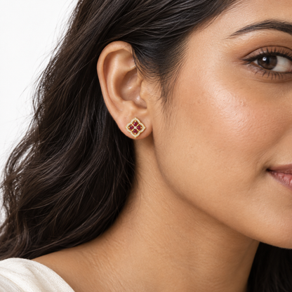 Ruby Bloom Golden Silver Earrings