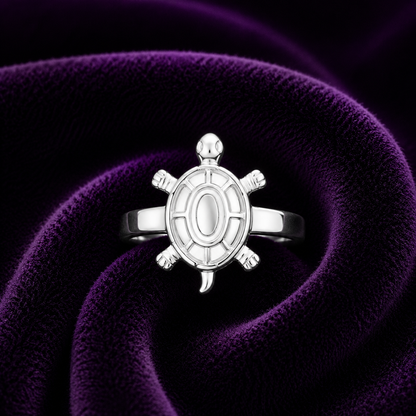 Silver Aama (Turtle) Ring – Elegant Sterling Silver Symbolic Ring SIZE16