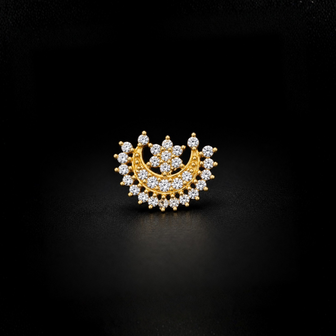 Gold-Plated 92.5 Sterling Silver Floral Crescent Nose Pin