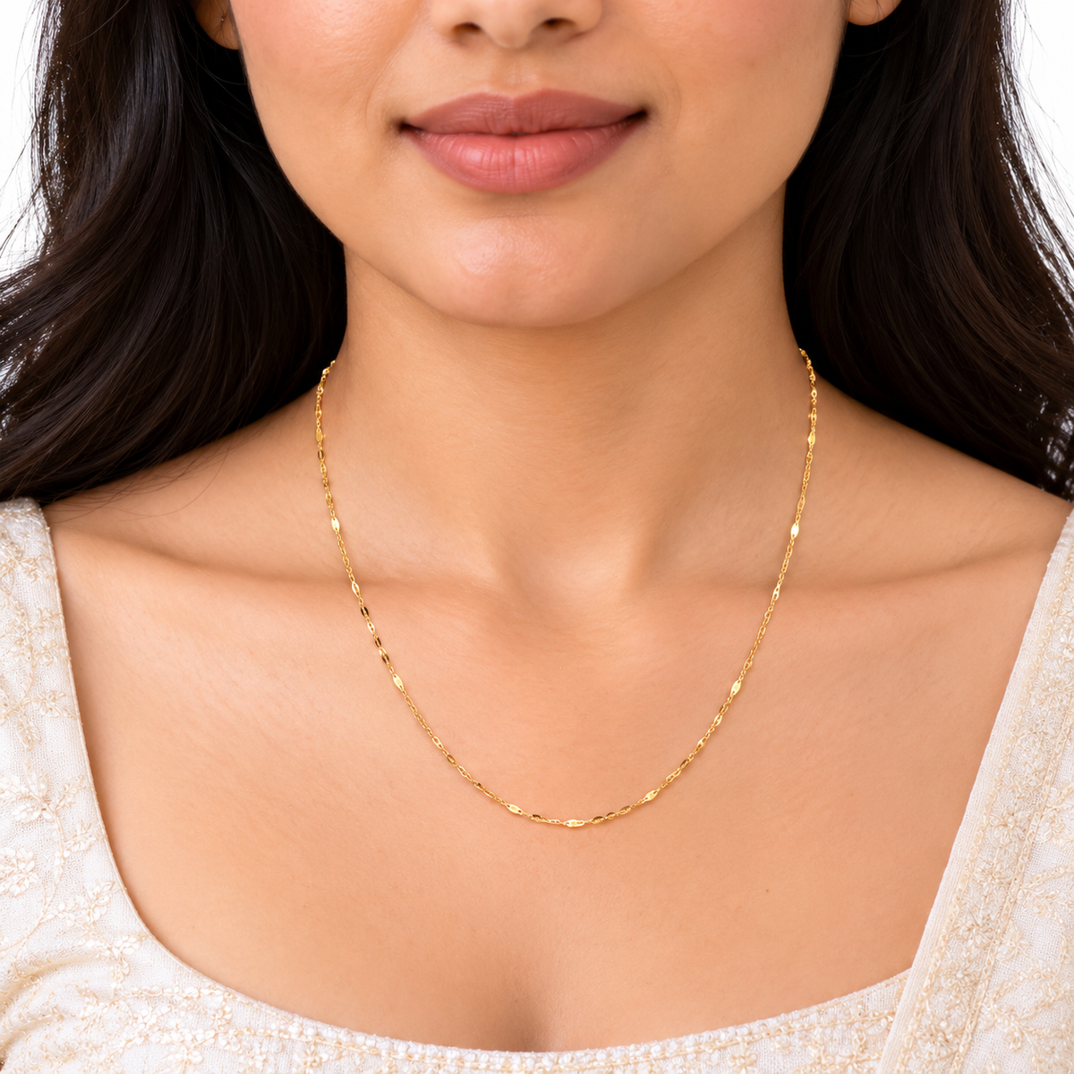 18K Gold Elegant Rectangular Link Chain – 18 Inch