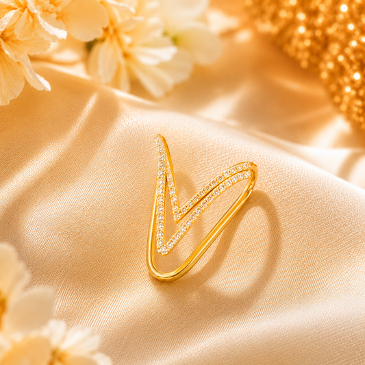 Gold Plated Silver Vanki Ring | Elegant CZ Open V Design