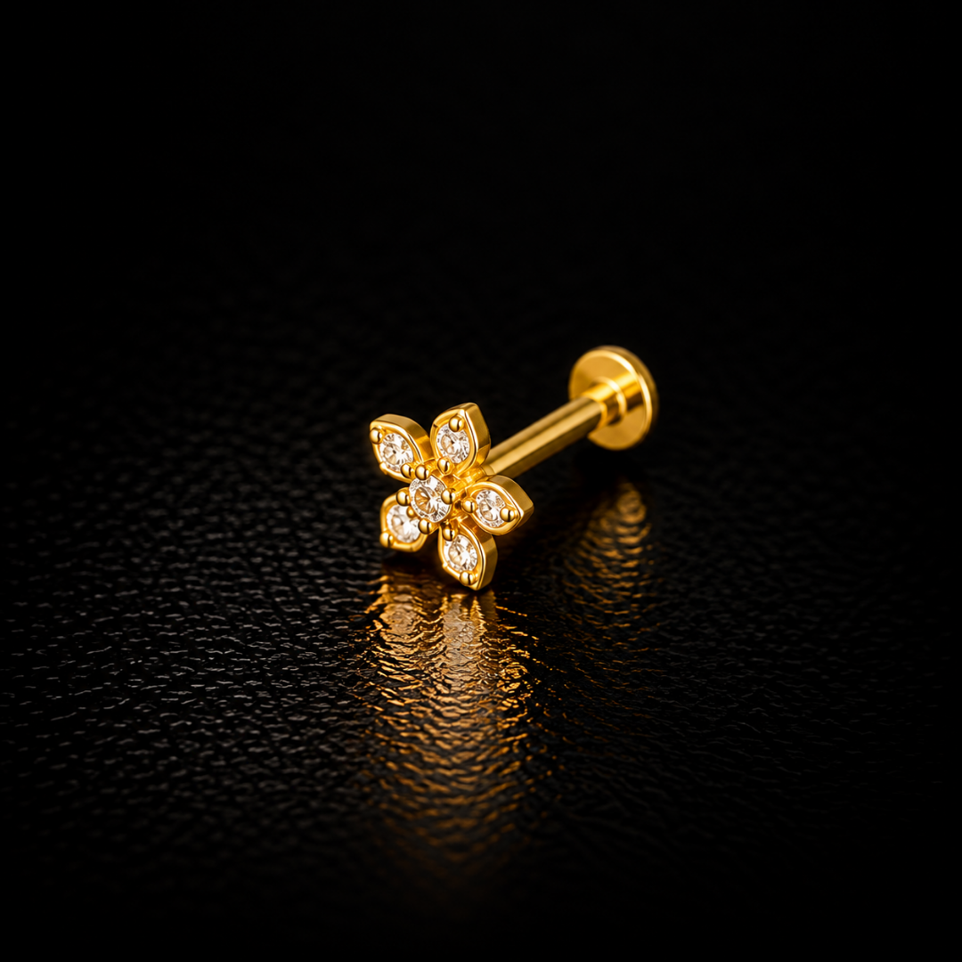 Starlight Petal Gold-Plated Silver Nose Pin