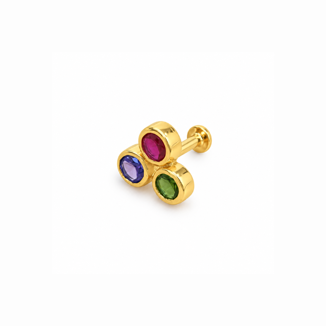Tricolor Gemstone Golden Earrings