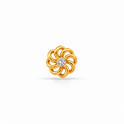 Gold Swirl Flower Single-Stone Nosepin