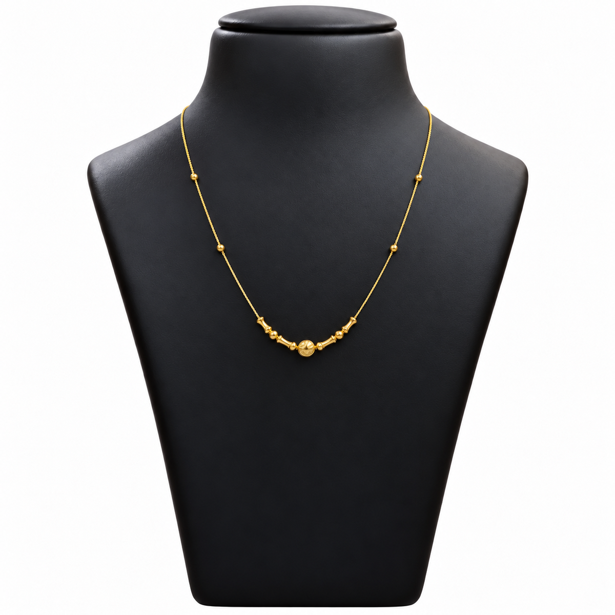 18K Gold Textured Disc and Bead Chain – 18 Inch