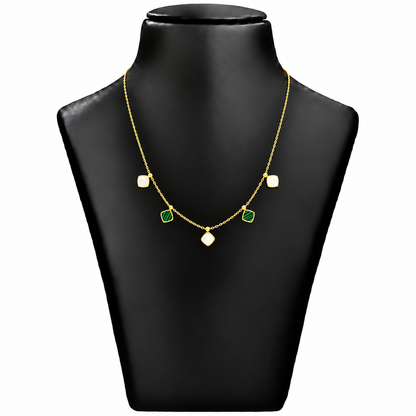 18K Gold Green and White Square Charm Chain