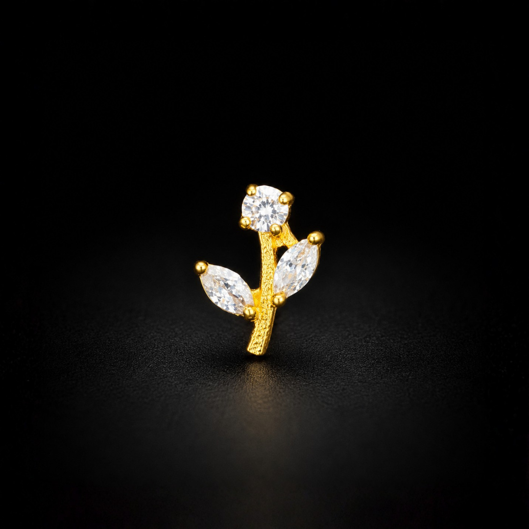 Gold-Plated 92.5 Sterling Silver Floral CZ Nose Pin