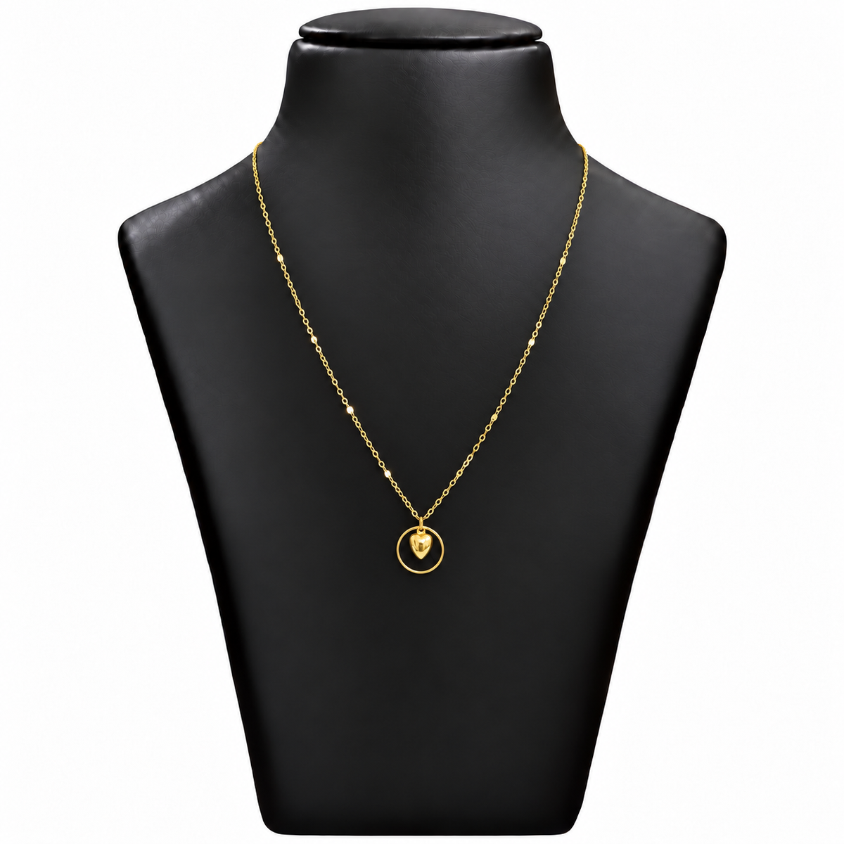 18K Gold Circle Heart Pendant Chain