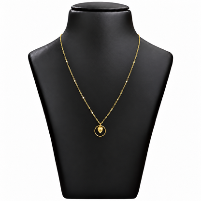 18K Gold Circle Heart Pendant Chain