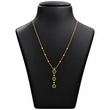 18K Gold Triple Green Clover Drop Chain – 18 Inch