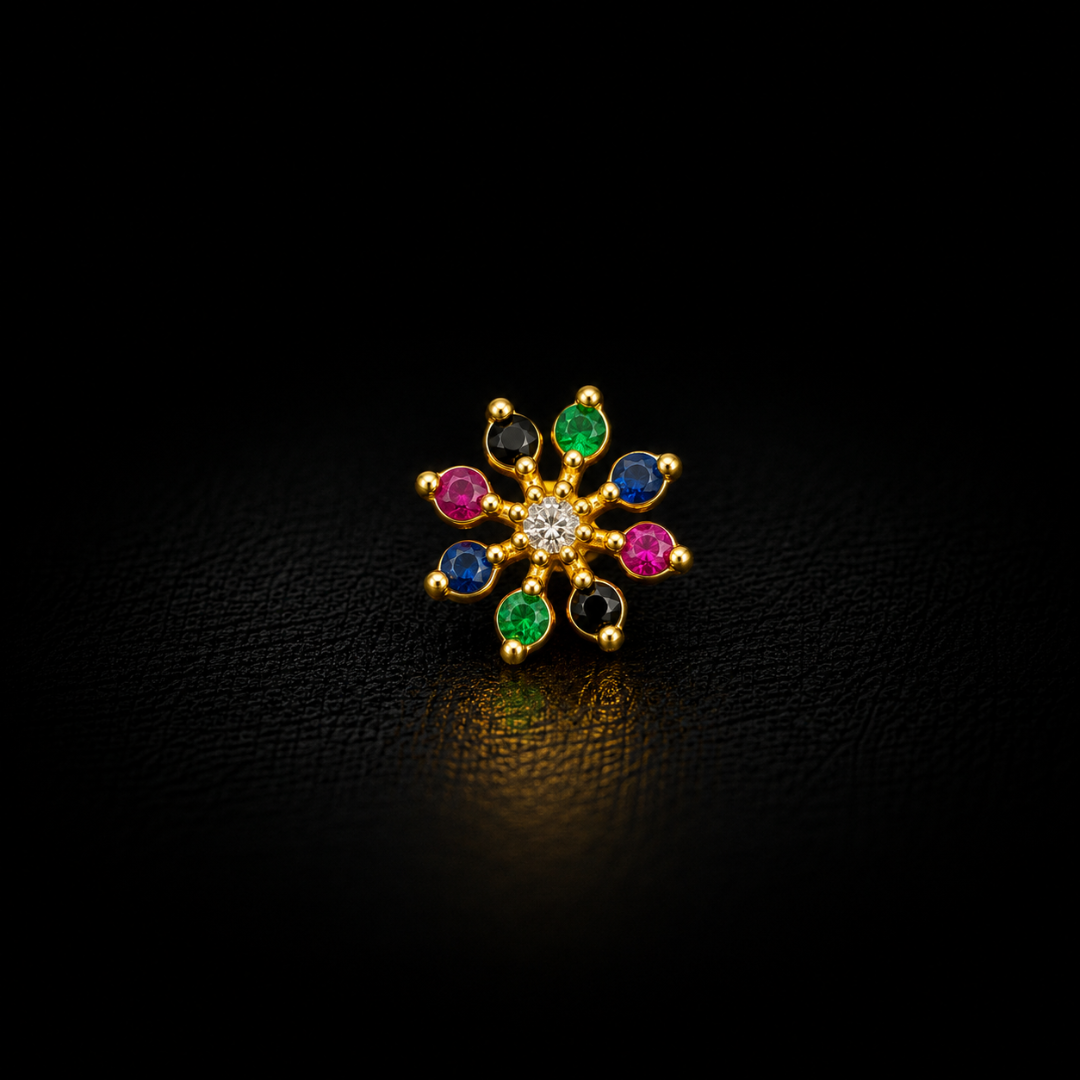 Navaratna Bloom Gold-Plated Silver Nosepin