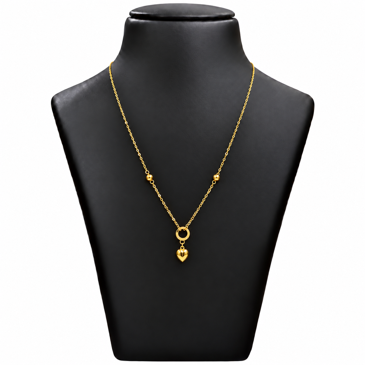 18K Gold Circle and Heart Drop Chain – 18 Inch
