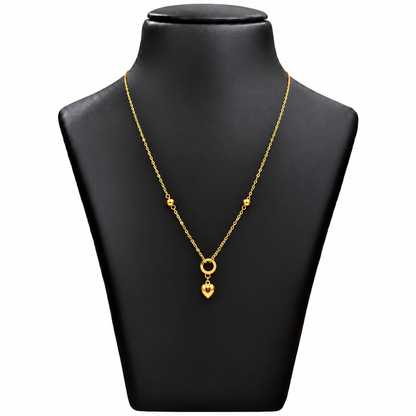 18K Gold Circle and Heart Drop Chain – 18 Inch