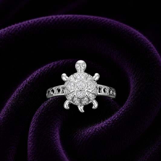 Silver Aama Turtle Ring – CZ Studded Sterling Silver Ring SIZE24