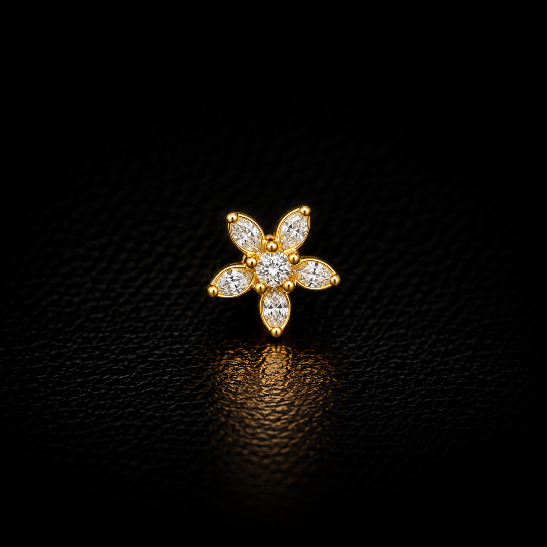 Starlight Petal Gold-Plated Silver Nose Pin