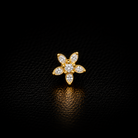 Starlight Petal Golden Silver NosePin