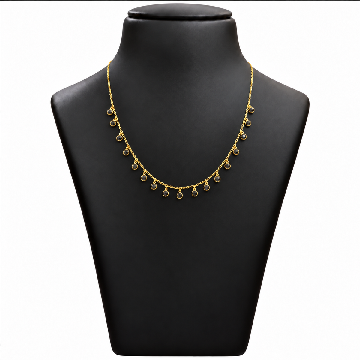 18K Gold Black Round Charm Chain – 18 Inch