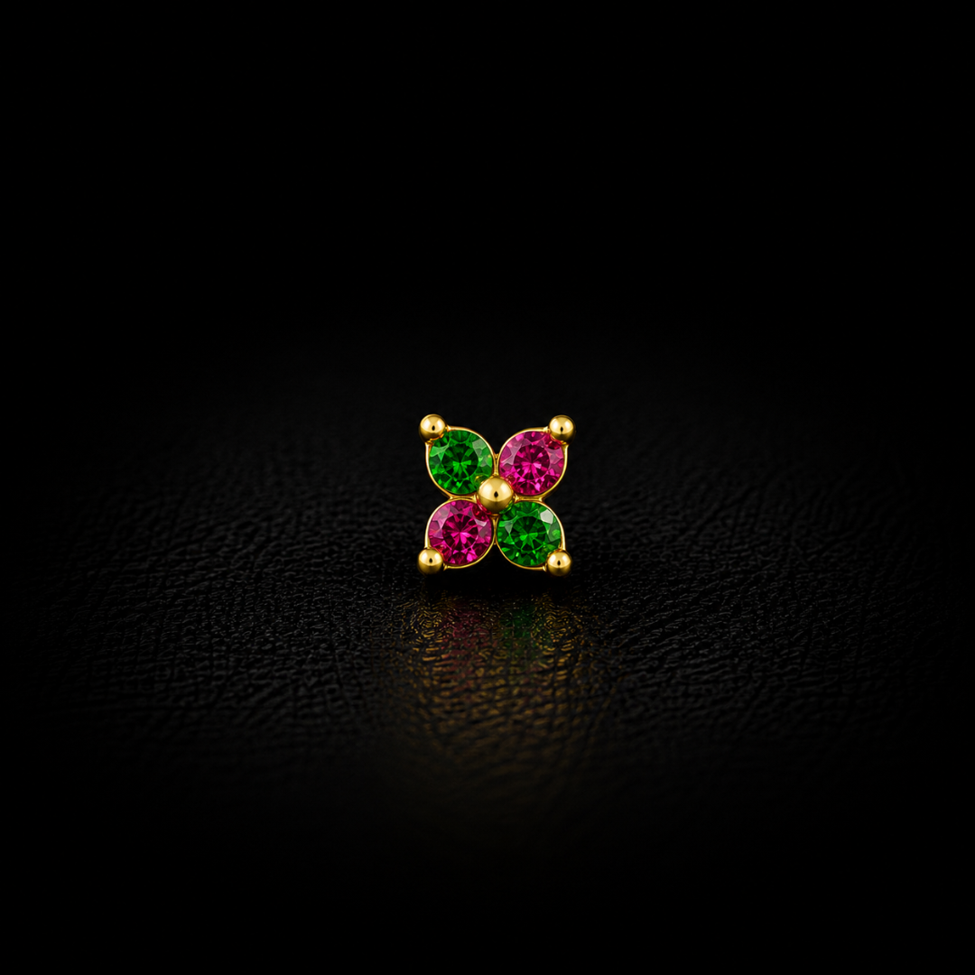 Emerald Rose Petal Gold-Plated Silver Nosepin