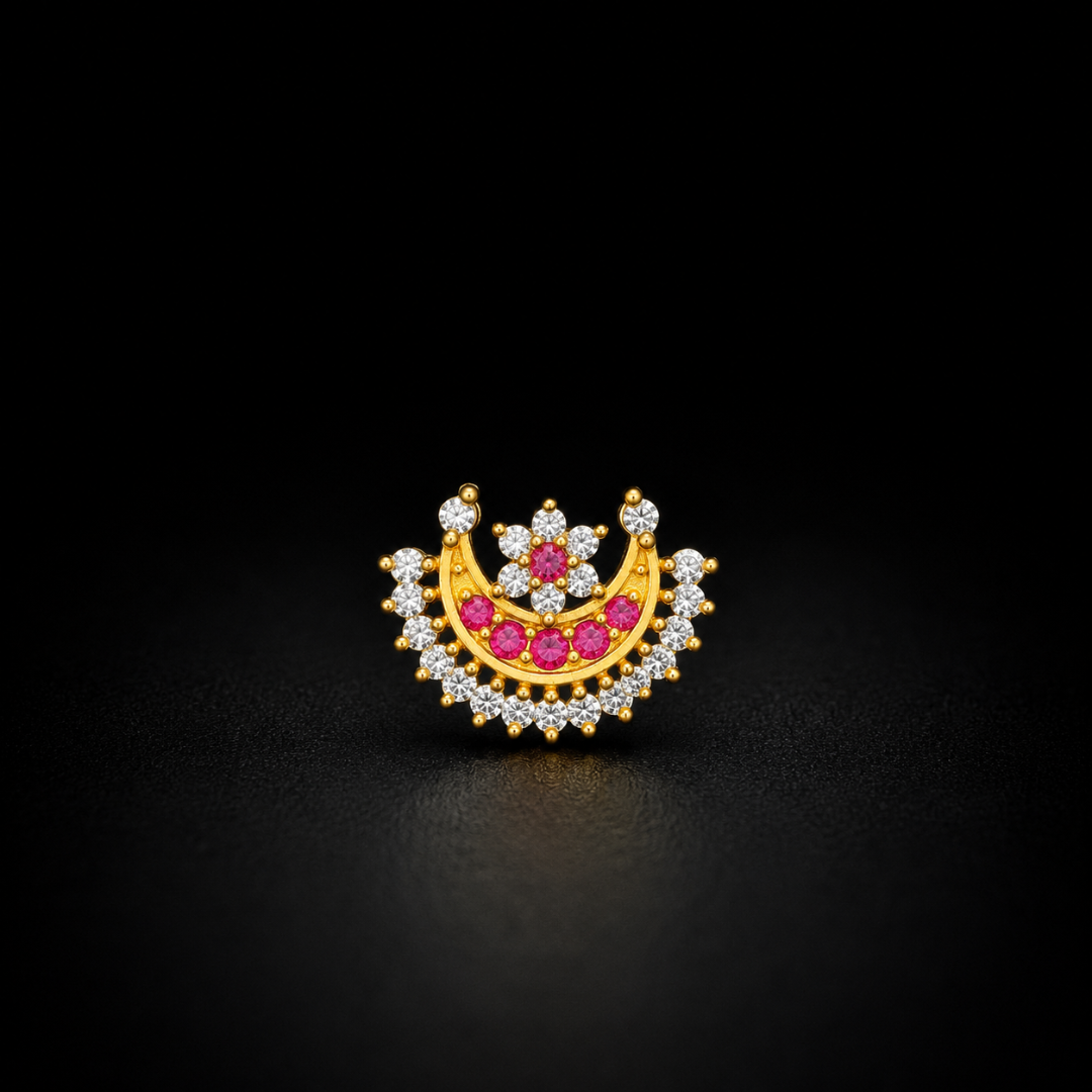 Gold-Plated 92.5 Sterling Silver Ruby Floral Nose Pin