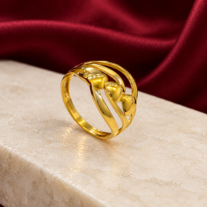 9K Gold Heart Wave Ring Size 17