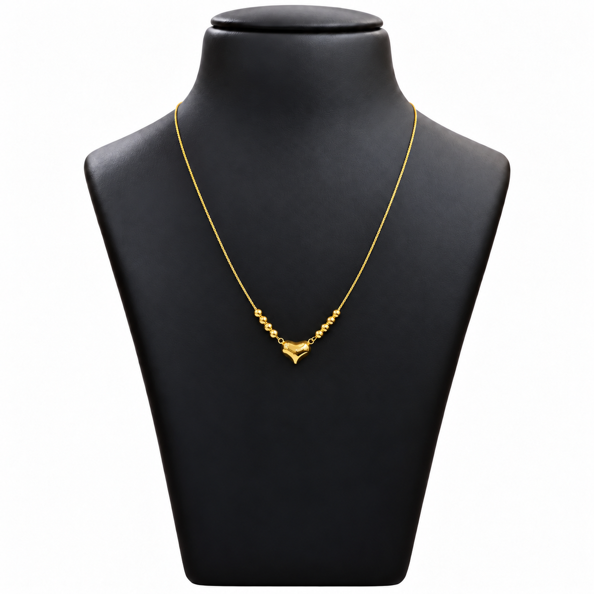18K Gold Heart and Ball Bead Chain – 18 Inch