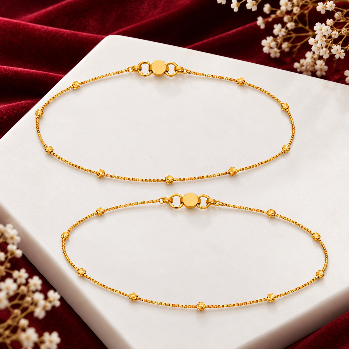 9K Gold Ball Box Anklet 3.760gm