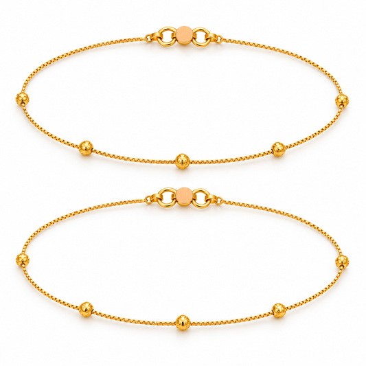 9K Gold Five Ball Lightweight Anklet