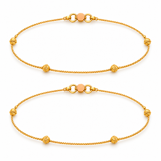 9K Gold Four Designer Ball Anklet