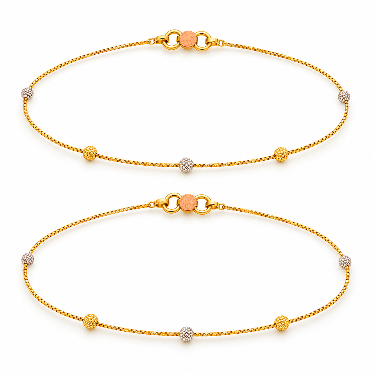 9K Gold Dual Tone Five Ball Lightweight Anklet