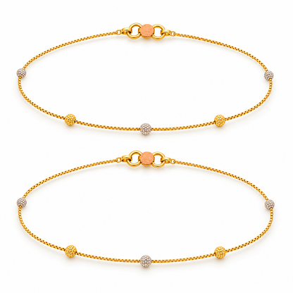 9K Gold Dual Tone Five Ball Lightweight Anklet