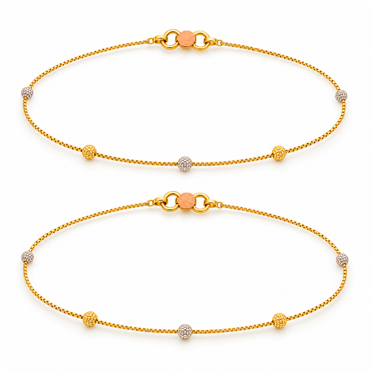 9K Gold Dual Tone Five Ball Lightweight Anklet