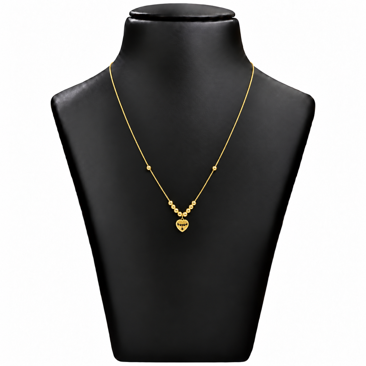 18K Gold Ball Chain with Textured Heart Pendant