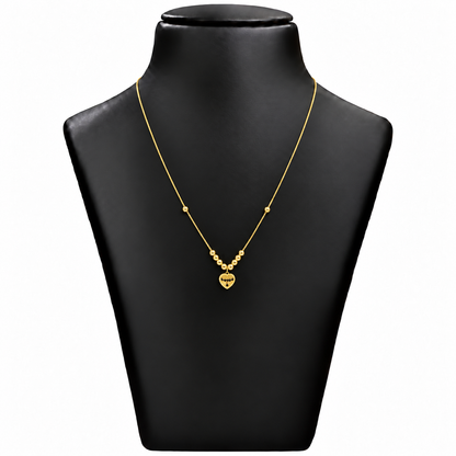 18K Gold Ball Chain with Textured Heart Pendant