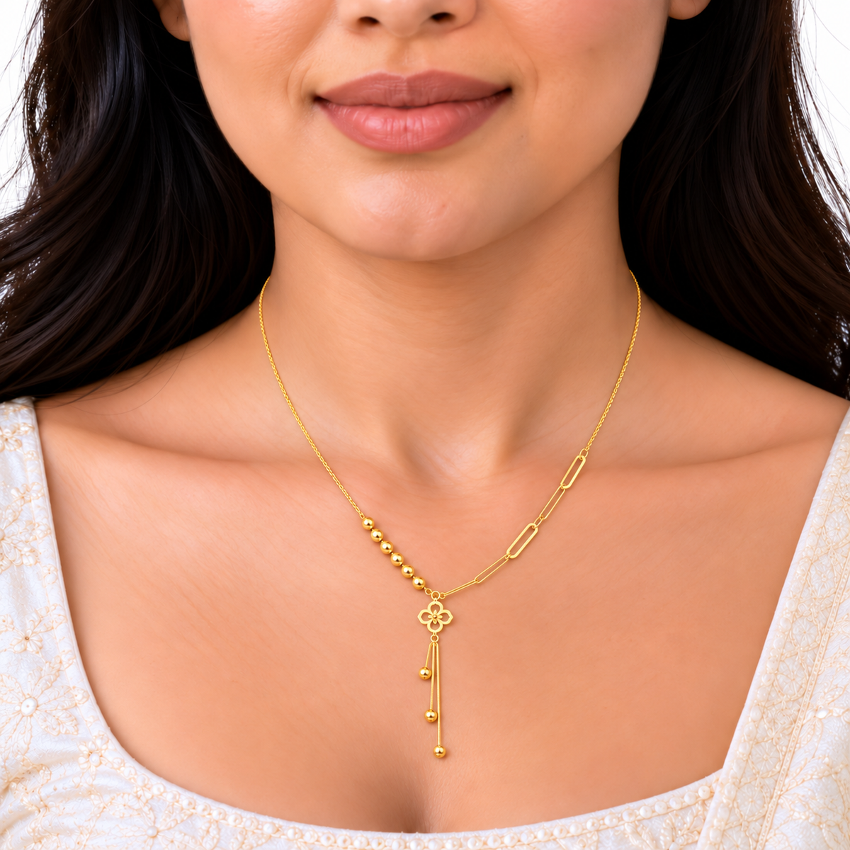 18K Gold Floral Tassel Paperclip Chain – 18 Inch